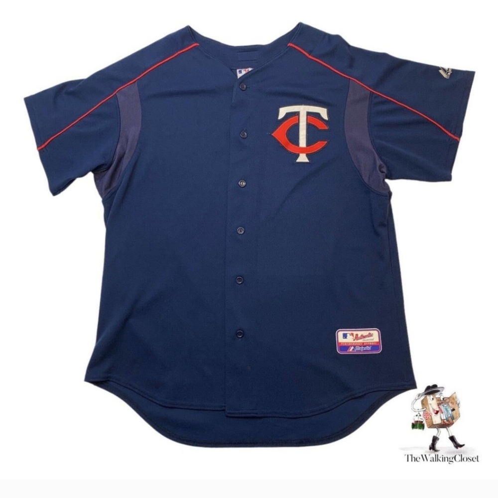 Vintage Majestic Minnesota Twins Baseball Jersey Men 2XL XXL Button Up Made USA
